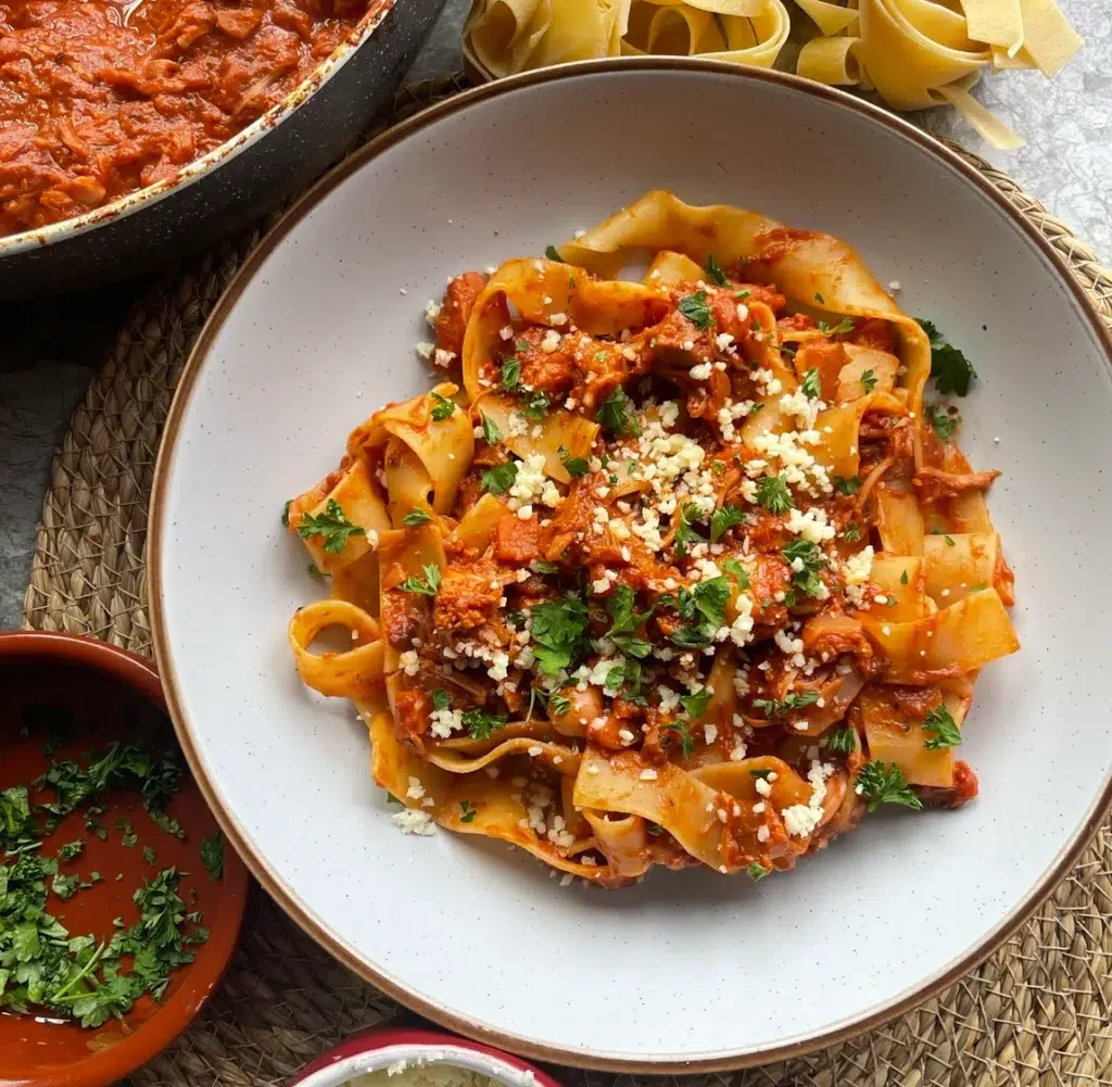 slow cooked jackfruit ragu pappardelle pasta