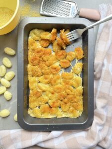 Crispy, cheese baked smashed gnocchi- the perfect cheesy snack!