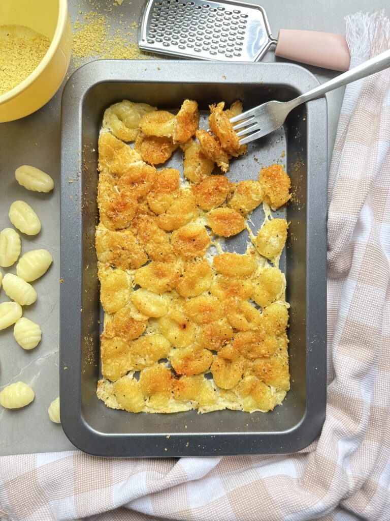Crispy, cheese baked smashed gnocchi- the perfect cheesy snack!