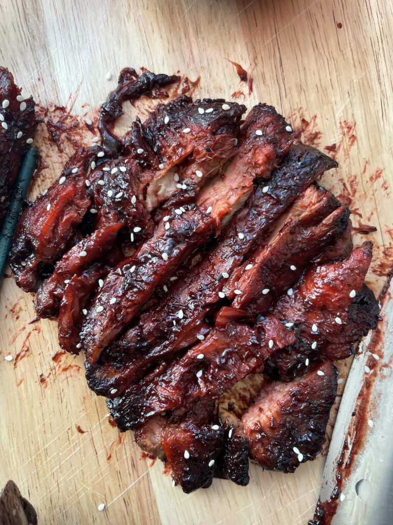close up image of char sui mushroom steak