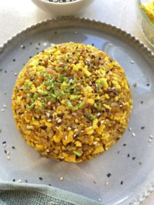 close up image of the vegan egg fried rice dish