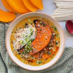 Creamy ramen broth with noodles, chilli oil and topped with baked pumpkin {{brizy_dc_image_alt entityId=